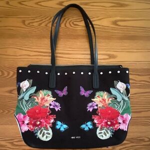 Nine West Black Tote with Vibrant Floral Design